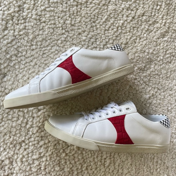 Celine triomphe leather white sneakers with horse fur details size 43 TR01L - Picture 6 of 15